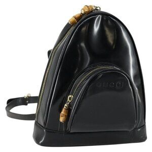 Authentic GUCCI Bamboo Shoulder Bag Patent leather Black Gold 003 3444 0127